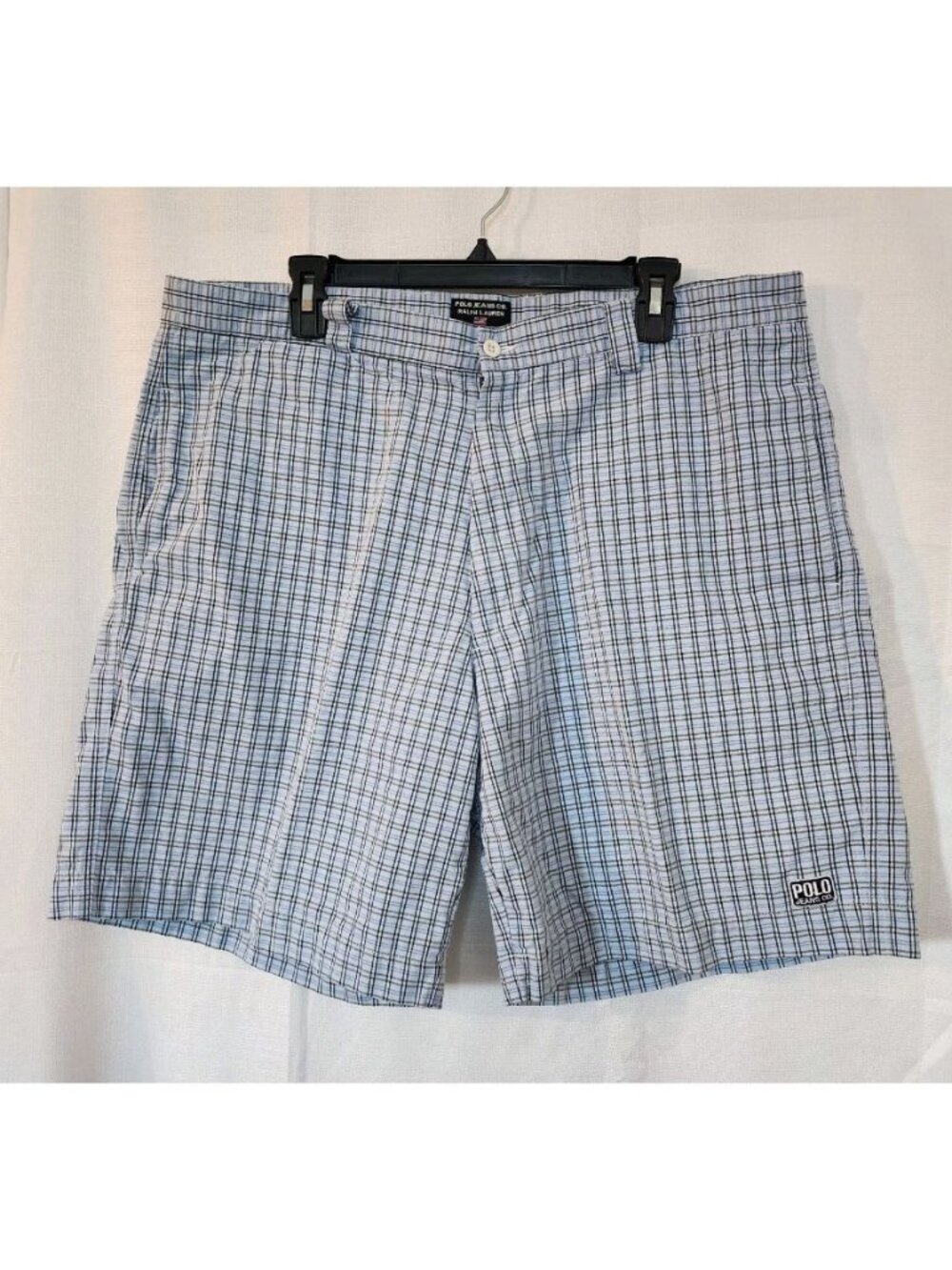 Polo Jeans Co Ralph Lauren Men's Shorts Flat Front Blue Plaid Size 40